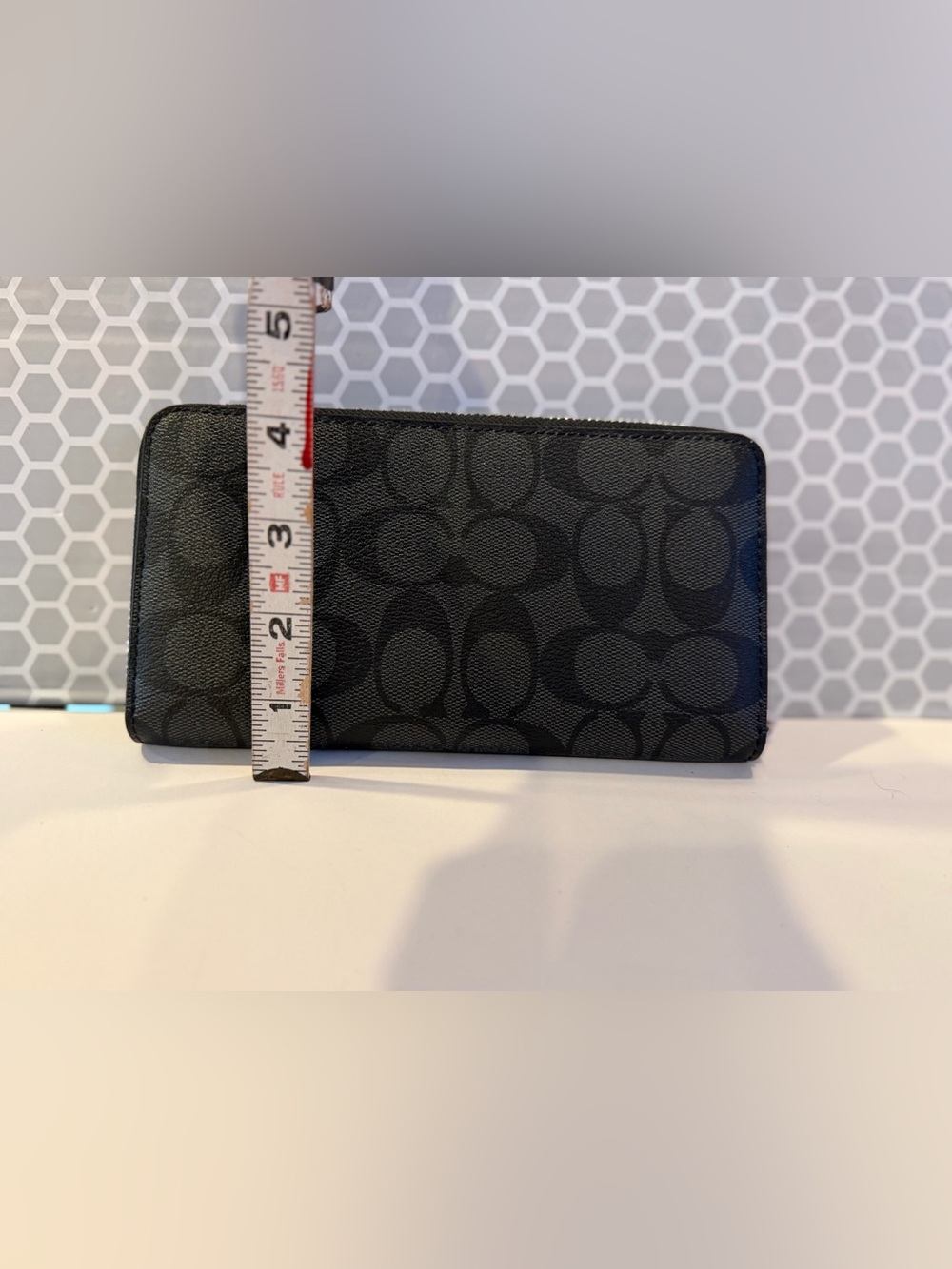 Coach Black Signature Zip Wallet with Silver Logo - Picture 5 of 5